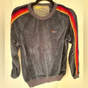 AVIATOR NATION - Classic Velour Stripe Sweatshirt - Deep Navy - Size: S